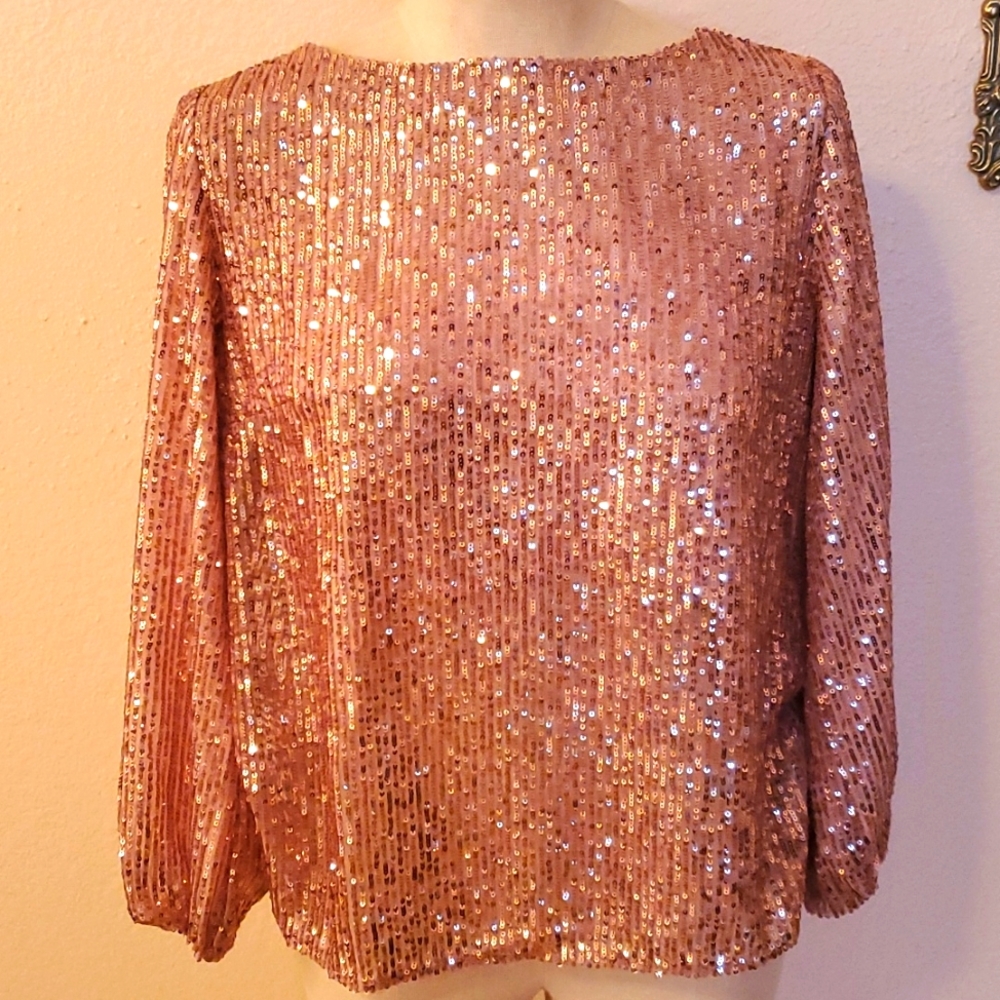 New With Tags Loft Rose Gold Sequin Top